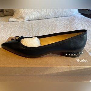 Christian Louboutin Black Hall Nappa Leather Spiked Pointed Toe Ballet Flats